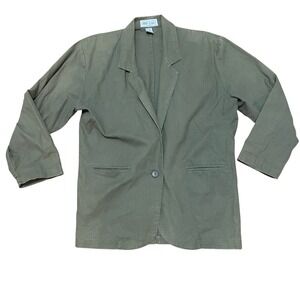 Zip Zag Collection VTG Women's Large One Button Linen Blend Blazer Olive‎ Green